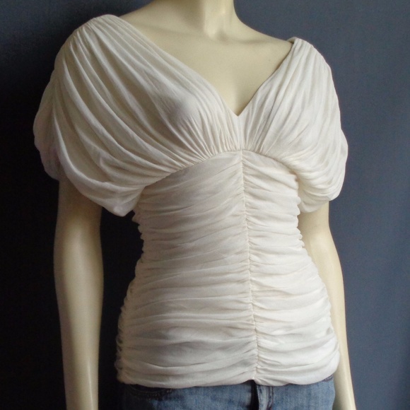 Worth Tops - Worth Ivory Mesh Kimono Sleeve Ruched Top 2
